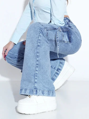 Imagen 1 del producto Vaqueros cargo para mujer con múltiples bolsillos: pantalones vaqueros de trabajo elegantes y prácticos para mayor comodidad y funcionalidad todos los días