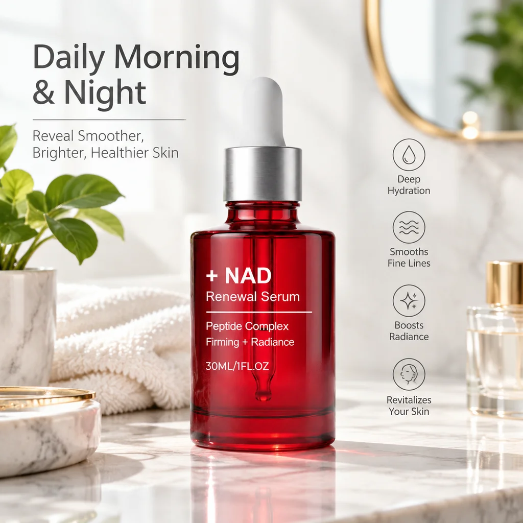 NAD+ Renewal Firming Facial Serum Collagen Copper Peptides Morning Night Hydrating Plumping Essence Boost Skin Radiance Tighten