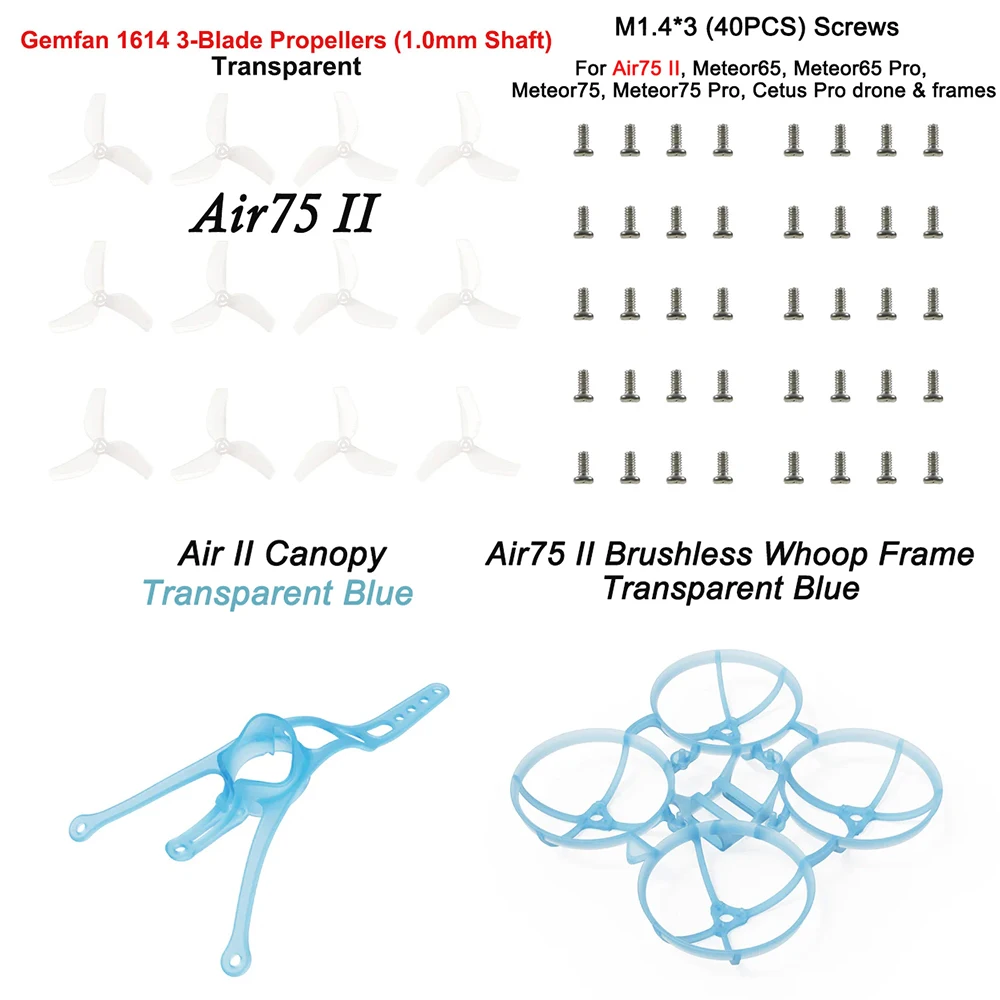BETAFPV Air75 II Whoop Frame Canopy Gemfan 1614 Tri‑Blade Props AirII Motor Screw Kit Spare Parts for 1S Tiny Whoop FPV Drone