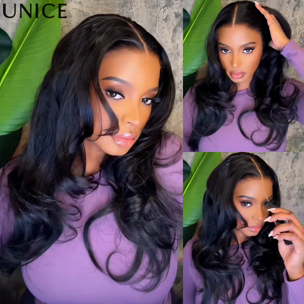 UNice Body Wave Wig With Layers 7x5 Lace Pre Cut Pre Bleached Glueless Wig Human Hair Drawstring Cap Wig 180% Density