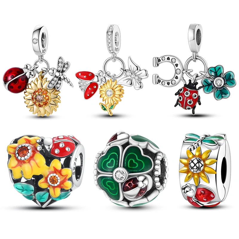 

925 Серебряные животные, цветные божьи коровки, висячие бусины, подходят для оригинального браслета, ожерелья, сделай сам, подарок на вечеринку, изысканные роскошные ювелирные изделия, горячая распродажа