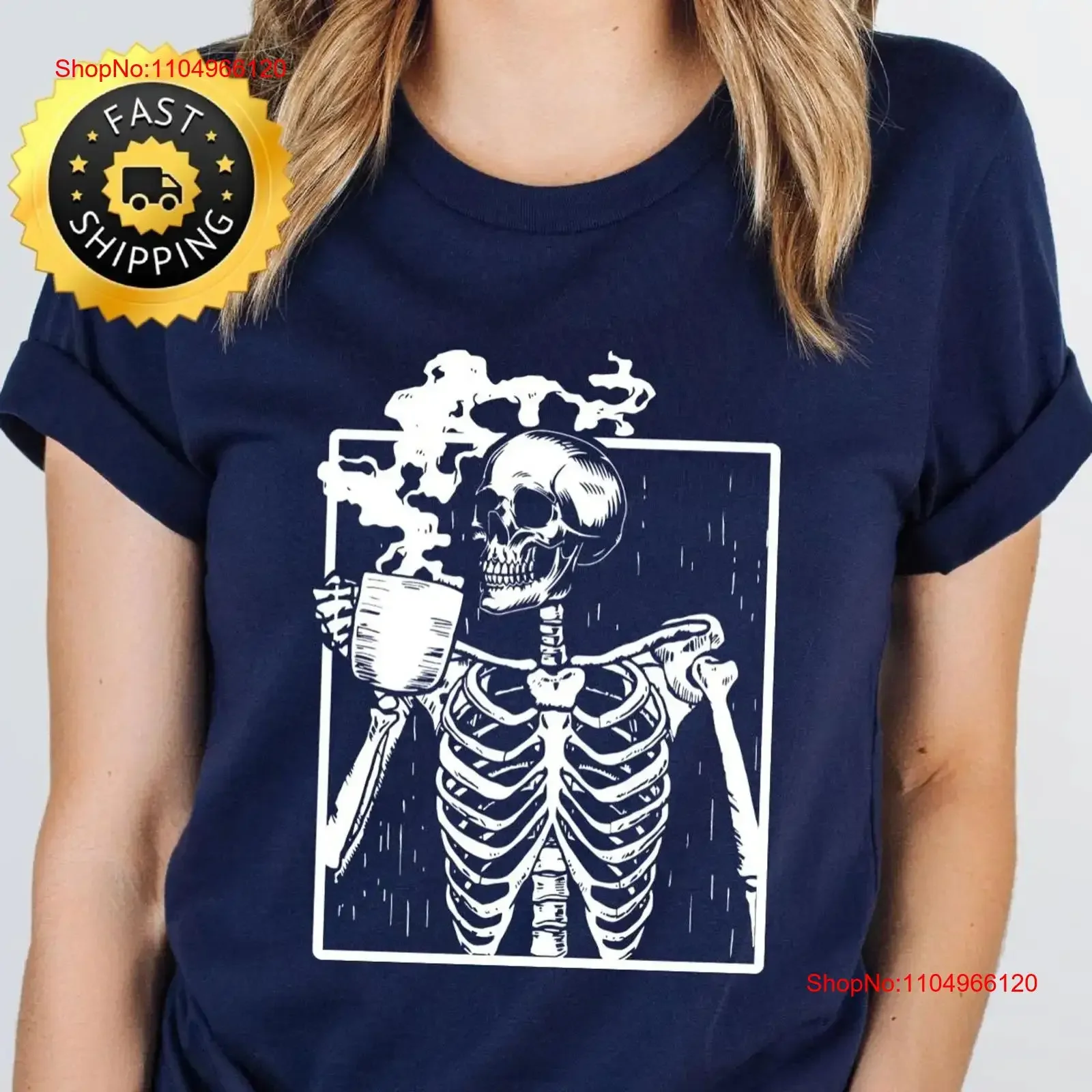 

Halloween Hot Coffee Skeleton T Shirt Cute Skull vintage Washed Comfortable Slightly streetwear Breathable Versatile Casual