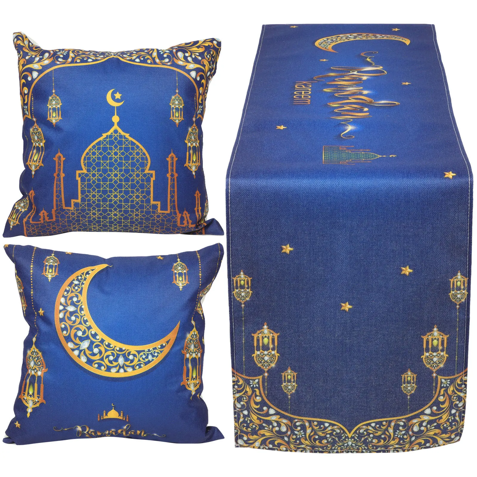 

1Set Ethnic Pillowcase Throw Cushion Covers Table Runner Festival Tablecloth Home Decoration Ramadan Eid Party Linen Mat Sofa