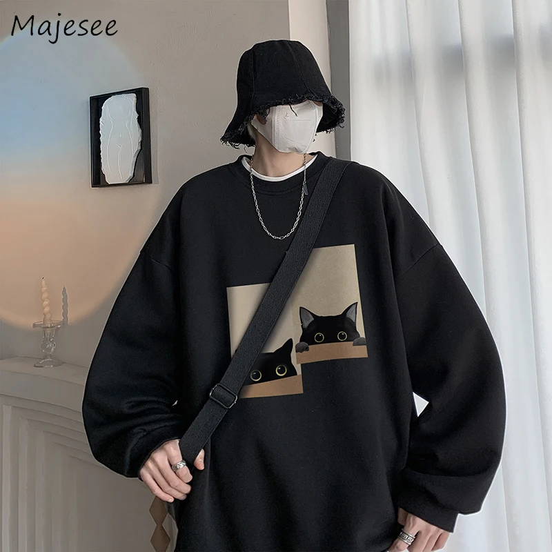 

Men Sweatshirts Plus Velvet Thicker Animal Printing Long Sleeve O-neck Casual Hoodies Vintage Coldproof Popular Stylish Loose