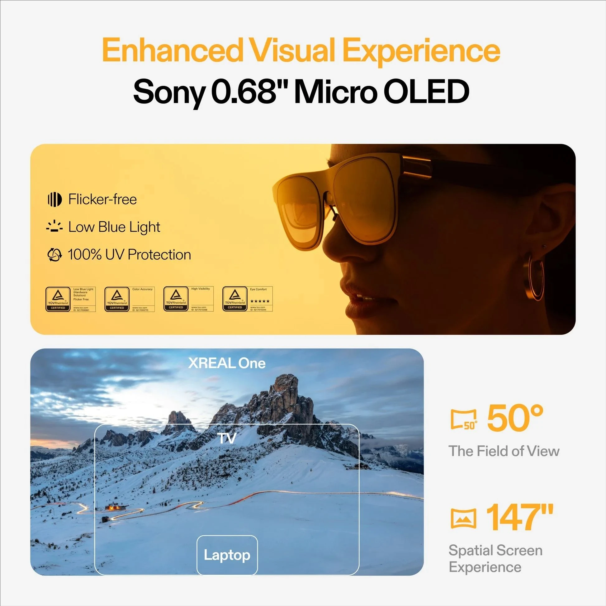 Xreal One AR Glasses Up to 147 inch Screen 120Hz Refresh Rate Global Version Fov Connect USB-C Device for iPhone