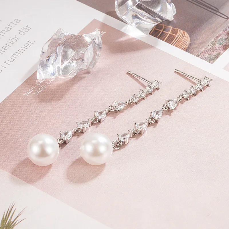 FUIHETYS 925 Silver Jewelry Drop Earrings with Pearl Zircon Accessories for Women Wedding Party Bridal Promise Gift Wholesale