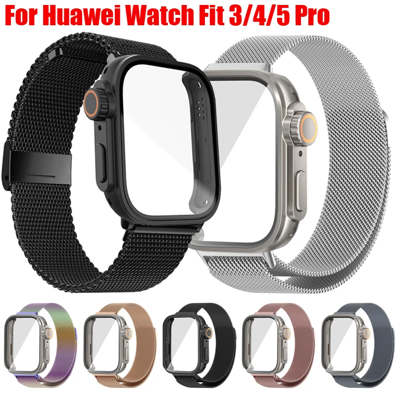 Ultra Case+Armband für Huawei Watch Fit 5 Pro/4Pro Edelstahlband Milanaise-Schlaufenarmband für Huawei Watch Fit 3 4 5 Zubehör