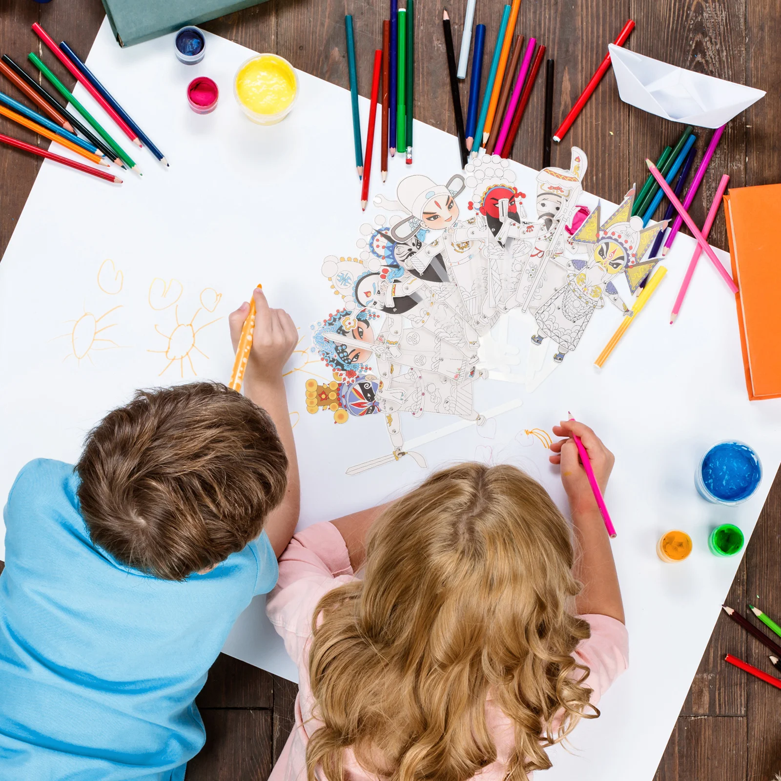 

8pcs Chinese Shadow Puppet Craft Kit Diy Hand Puppet For Kids Cultural Education Art Activity Family Party Decorative Coloring