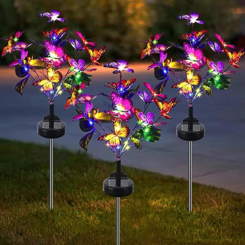 1Pc Garden Lights Solar Simulation Color Butterfly Lawn Light Holiday Outdoor Decoration Ground Plug Lamp Waterproof Lawn Light