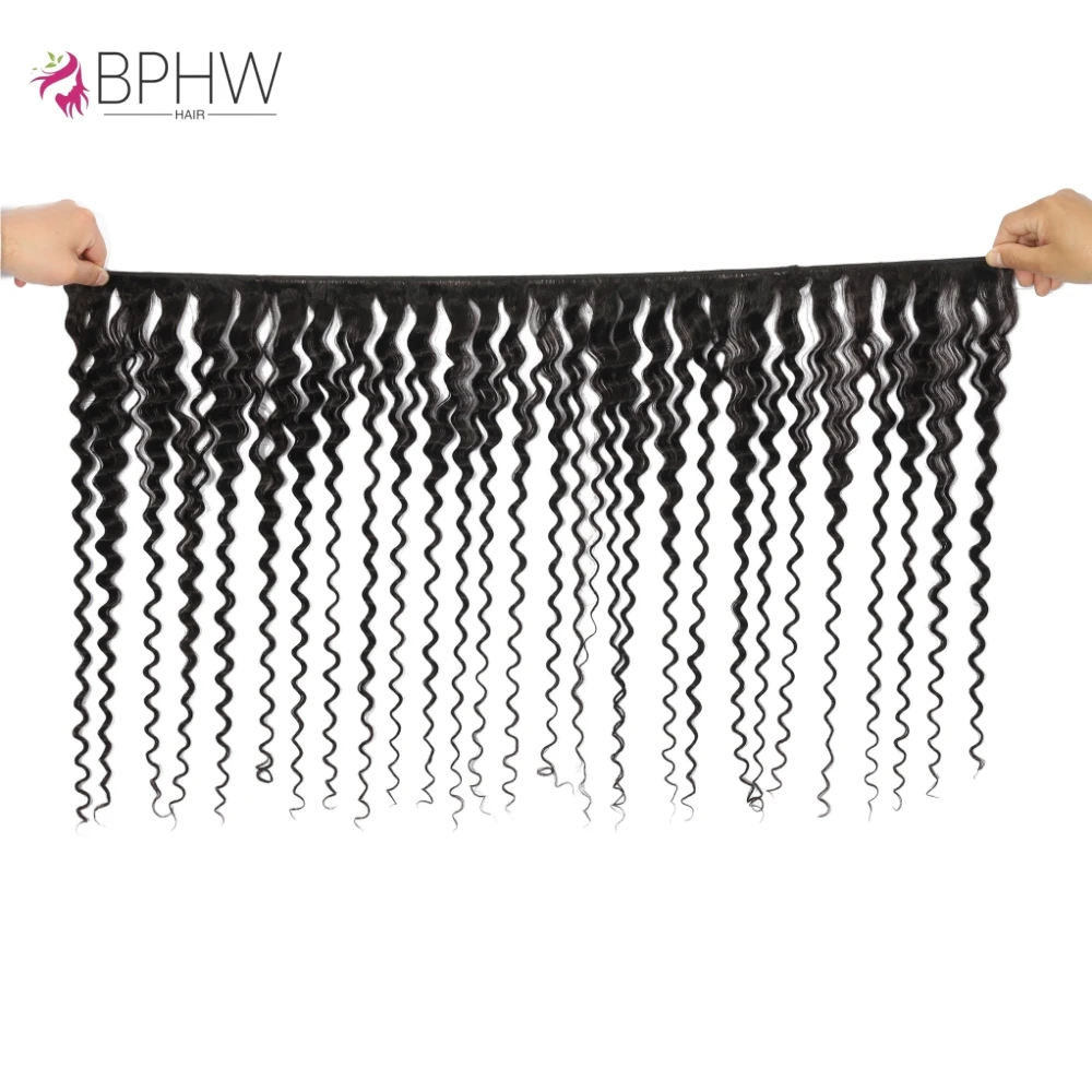 BPHW-Cabelo Remy Brasileiro de Onda Profunda para Mulheres Negras, 3 Pacotes, Fechamento de Renda 4x4, 100% Cabelo Humano, Renda Marrom, 3 Pacotes