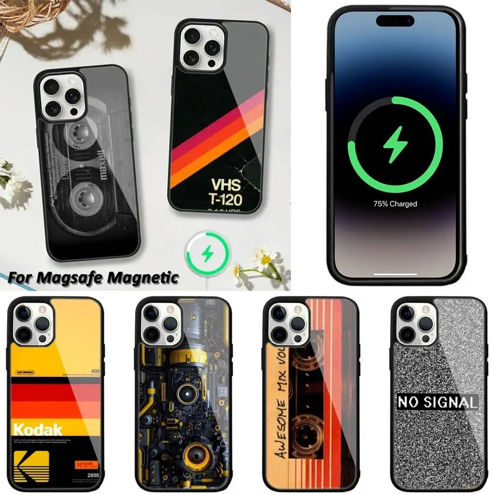 حافظة هاتف بشريط فيديو VHS ريترو لهواتف iPhone 16,15,14,13,12,11,Plus,Pro,Max,Mini Magsafe شحن لاسلكي مغناطيسي