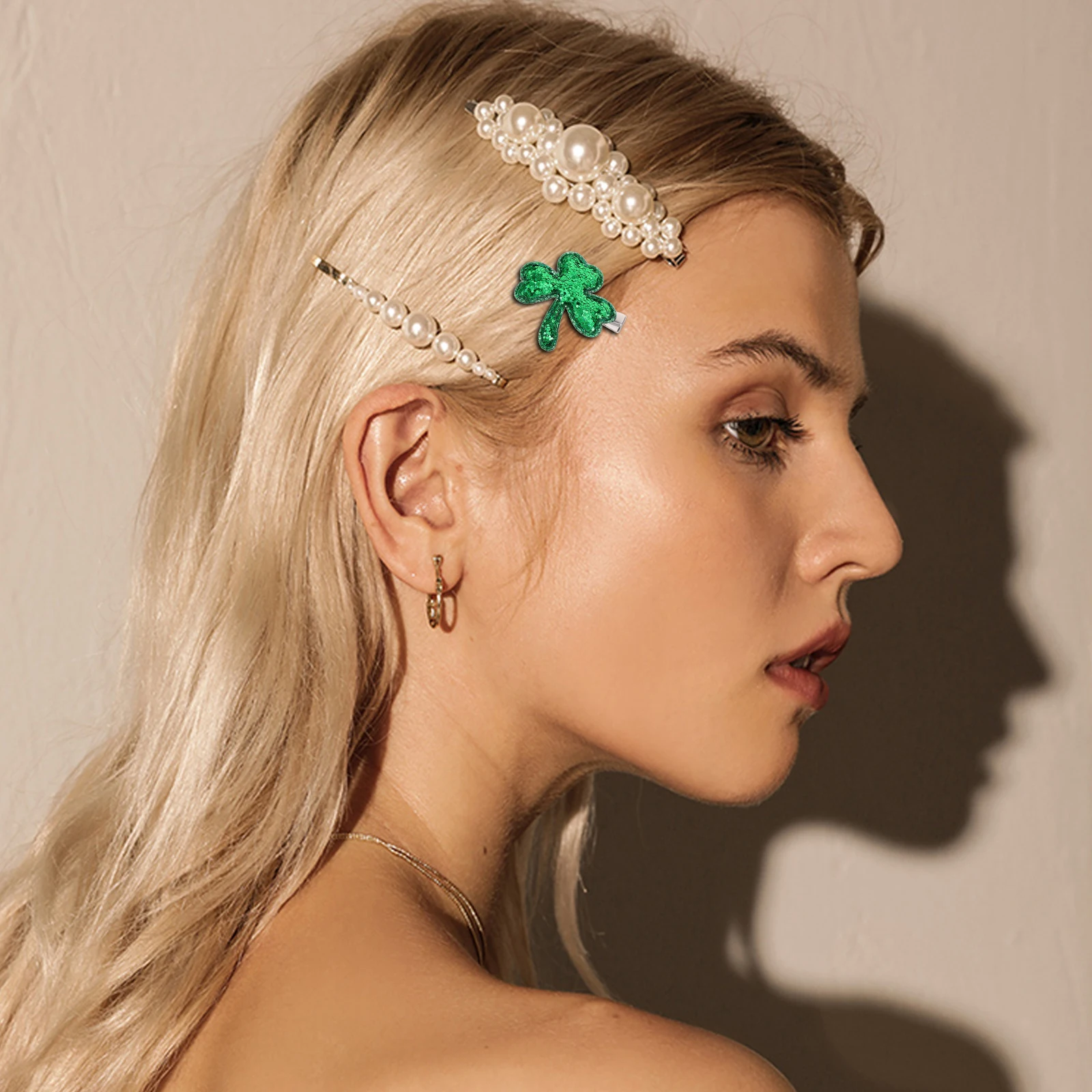 

6PCS Irish Day Hairpins St Patricks Accessories Women Sequin Green Shamrock Clips Decorations Durable Lightweight