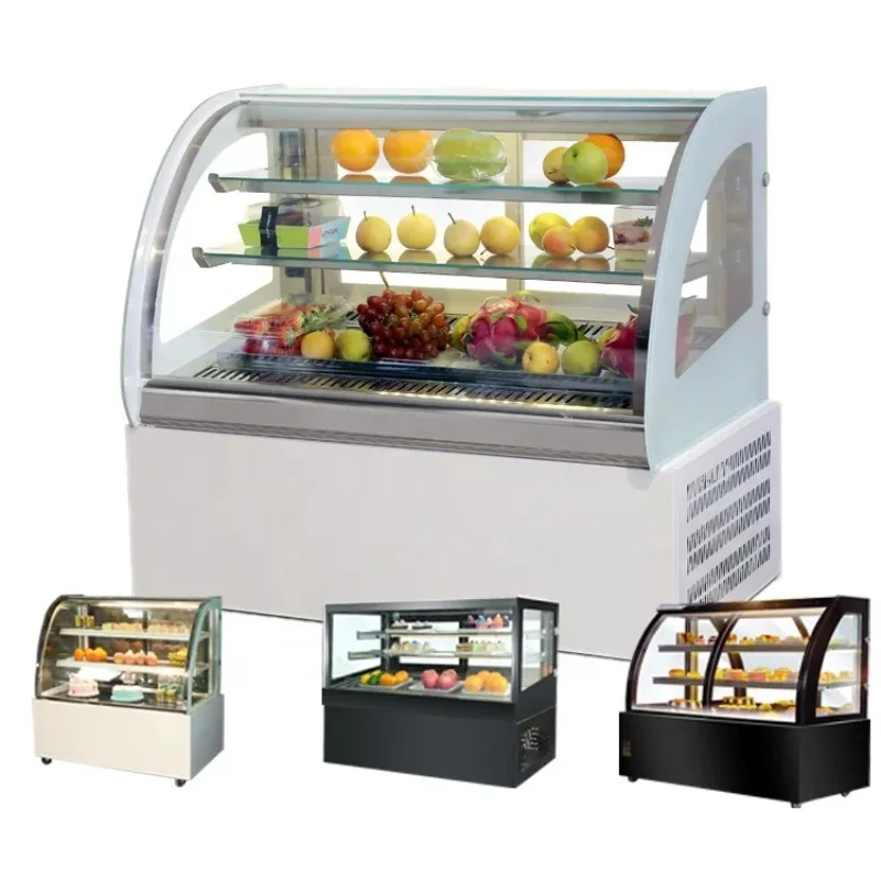 TDH-F09 225W Ventilated Refrigeration Paint Board Curved Cake Cabinet With Open Door LED Light Ice Cream Display Cooler Chiller