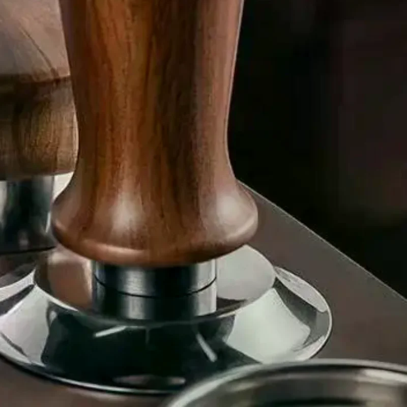 1Pcs Barista Tool 51/53/58mm Beech Wood Espresso Coffee Tamper Internal Spring Balanced Force Coffee Hammer Stainless Steel Base
