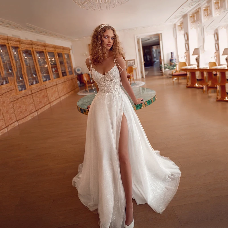 

Элегантные свадебные платья Eightree А-силуэта с вырезом «сердечко», жемчугом и боковым разрезом, пляжные свадебные платья в стиле бохо, бальные платья для выпускного вечера, на заказ