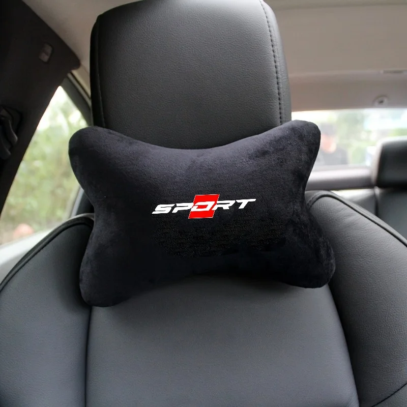 Sportliches rotes knochenförmiges Auto-Nackenkissen, weiches Plüsch-Autokopfstützenkissen, verstellbare Gurte mit Reißverschluss, abnehmbar und waschbar. – Detail 1