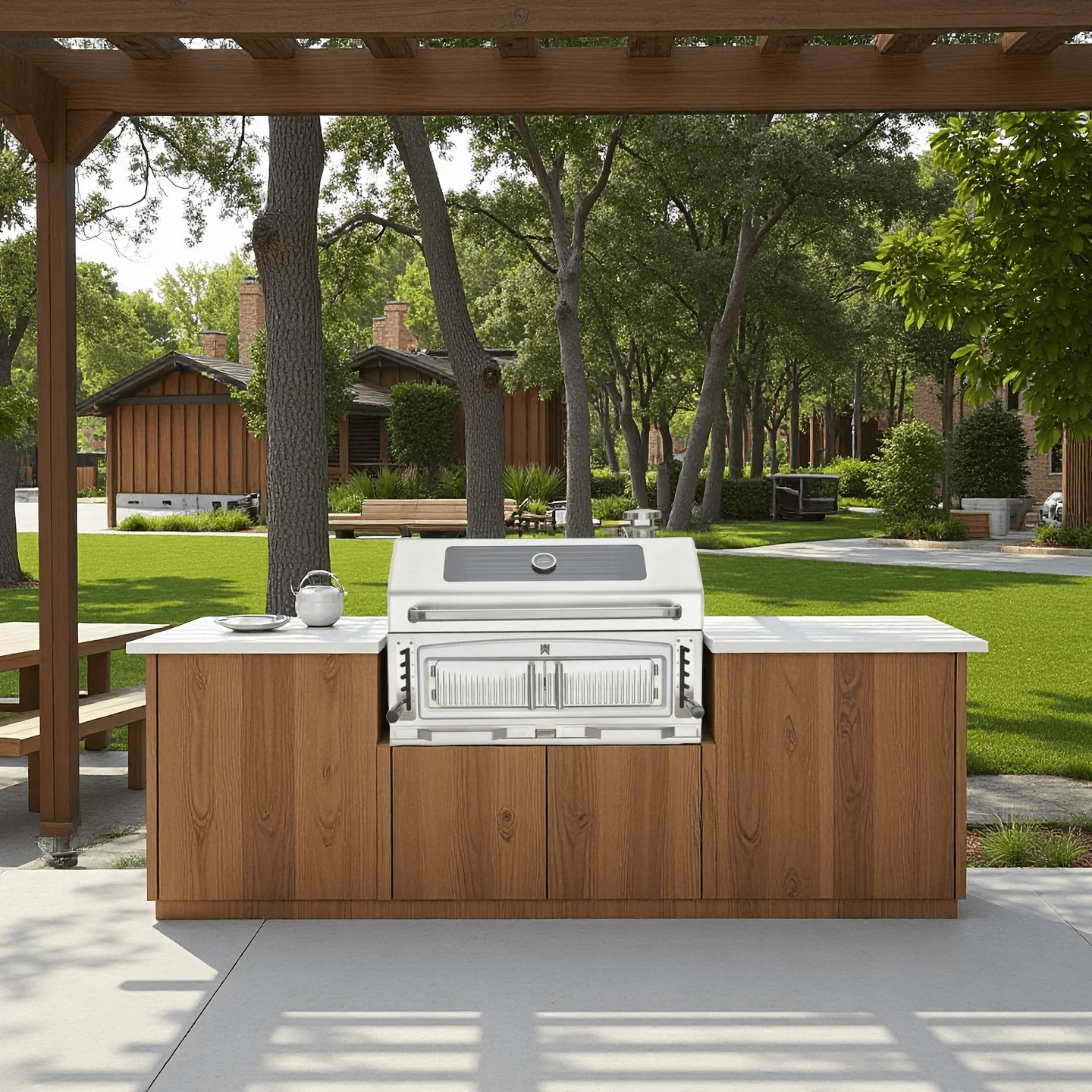 304 Stainless Steel Built-in Charcoal Grill with 4-Side Ventilation System Detachable Collector for Outdoor Kitchen
