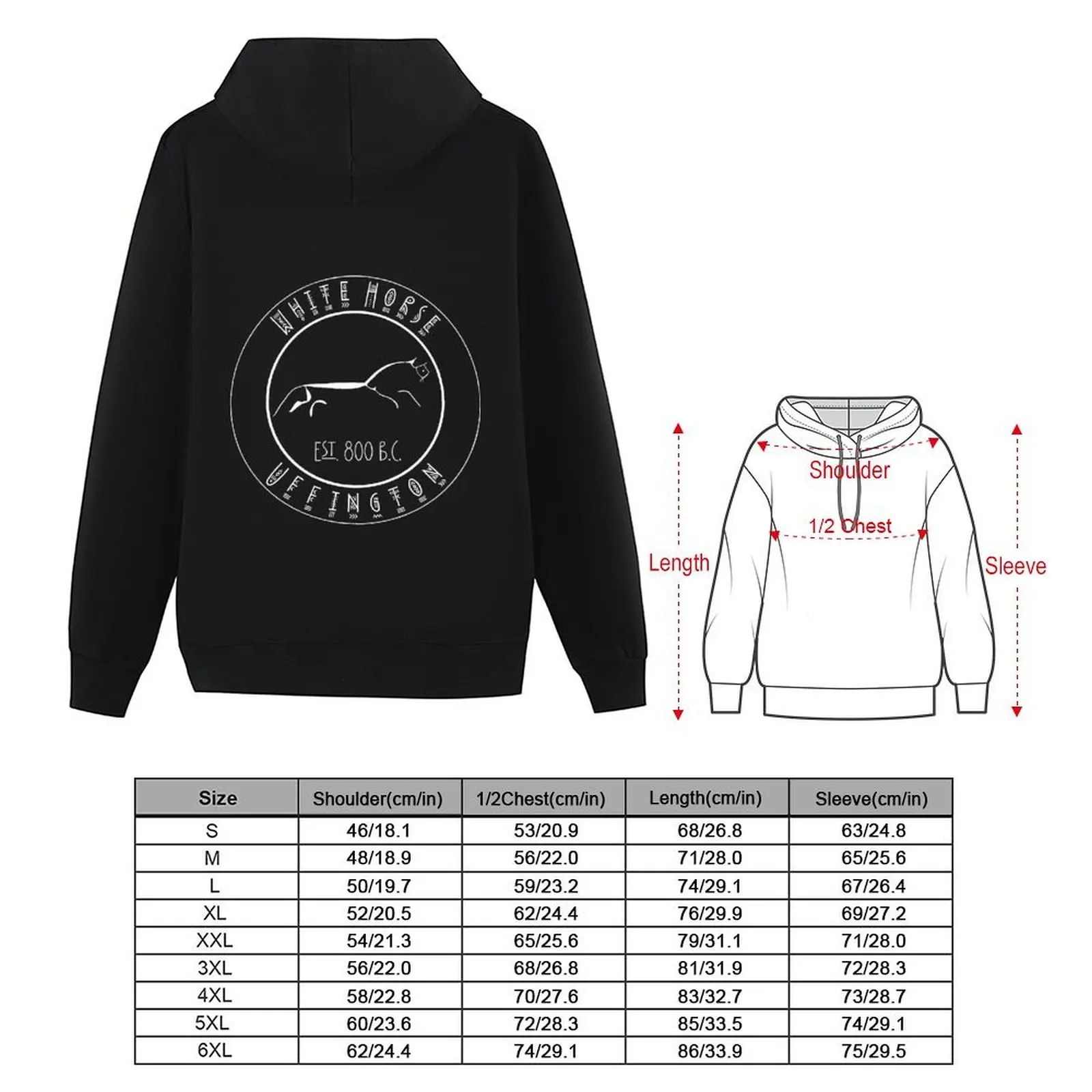 شعار White Horse Uffington مع الحدود هوديي ملابس الخريف للرجال ملابس الرجال بلوزة ملابس على الطراز الكوري بقلنسوة كبيرة الحجم