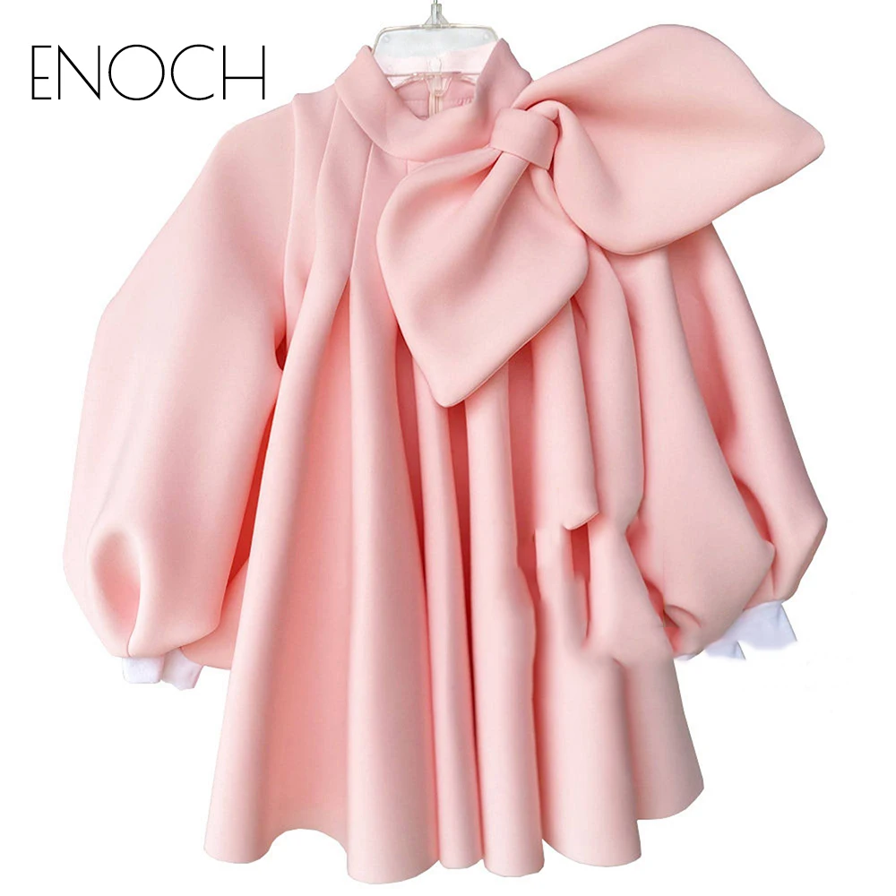 ENOCH carino collo alto Flower Girl abiti lunghi con fiocco sulla spalla bambino bambini compleanno vestito lanterna ragazze abiti personalizzati estate nuovo