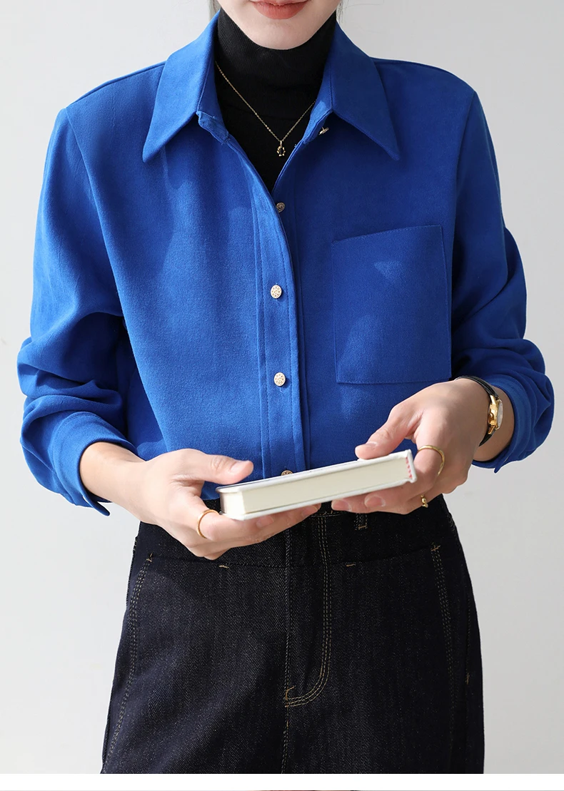 Camicette da donna da ufficio Camicette da donna in velluto a coste tinta unita Camicie vintage Moda Allentata Primavera/Autunno Abbigliamento Manica lunga Top da donna