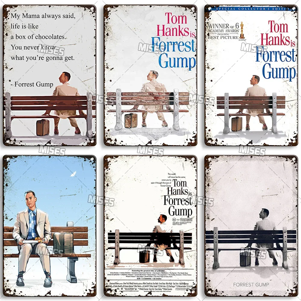 MISES Movie Forrest Gump Decorative Poster Wall Metal Tin Sign Vintage Metal Sign Man Cave Studio Metal Plaque Club Metal Plate