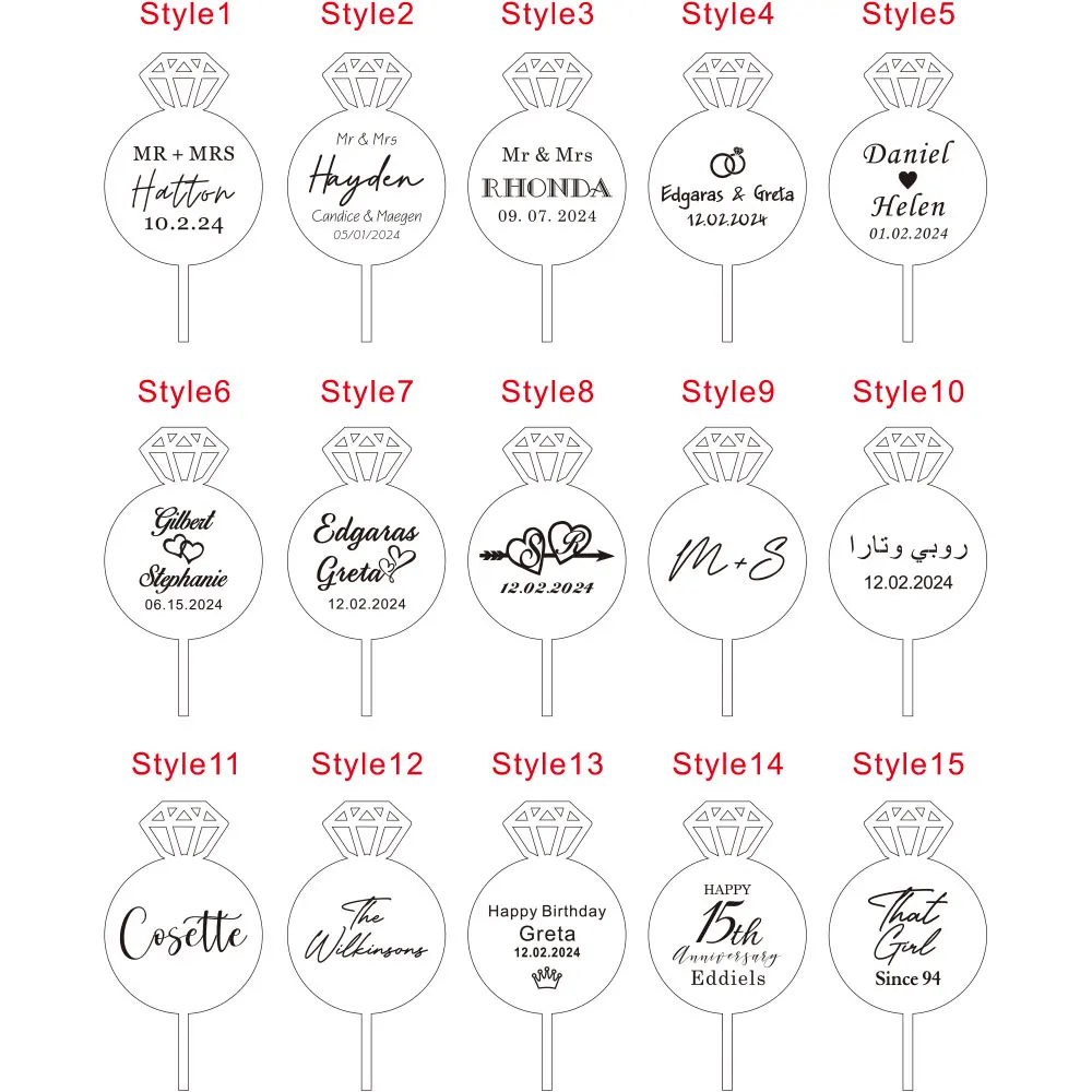 Personalized Ring Cupcake Toppers Cake Charms Wedding Bridal Shower Cupcake Toppers Custom Anniversary  Acrylic Decoration image 2