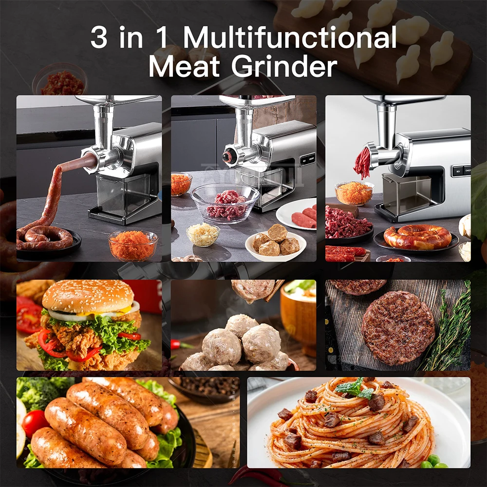 مفرمة لحم كهربائية جديدة 2025 ماكينة حشو السجق 220 فولت منتج أغذية من الفولاذ المقاوم للصدأ تجاري