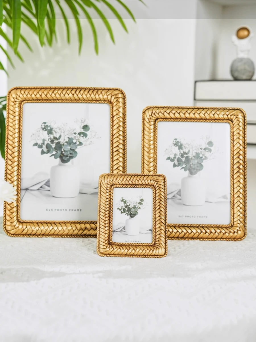إطار صورة منسوج - ذهبي مثالي لغرف المعيشة وحفلات الزفاف وأعياد الميلاد أو كهدية مدروسة للذكريات