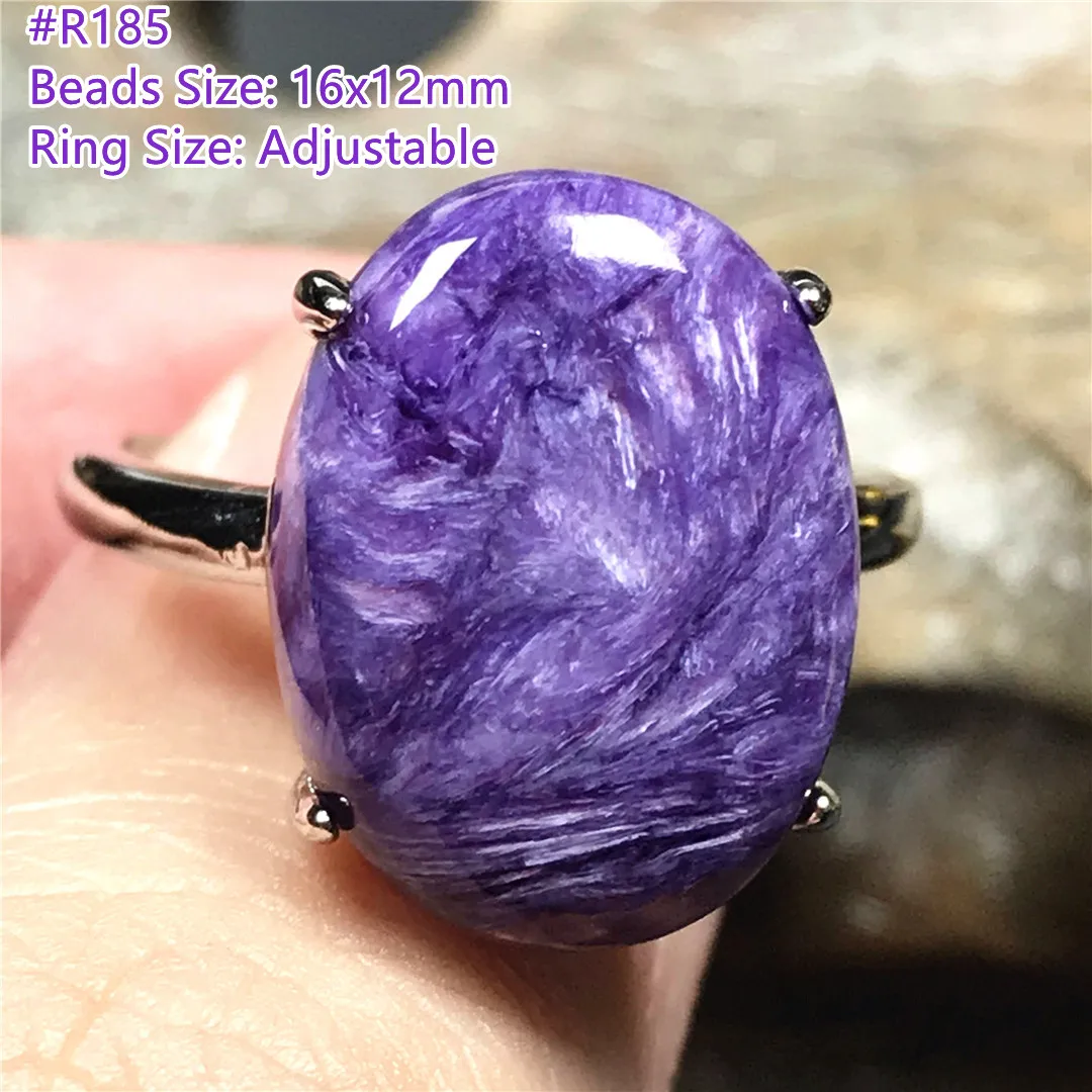 Natural Purple Charoite Ring Jewelry For Women Lady Men Healing Gift Silver Crystal Beads Russia Gemstone Adjustable Ring AAAAA