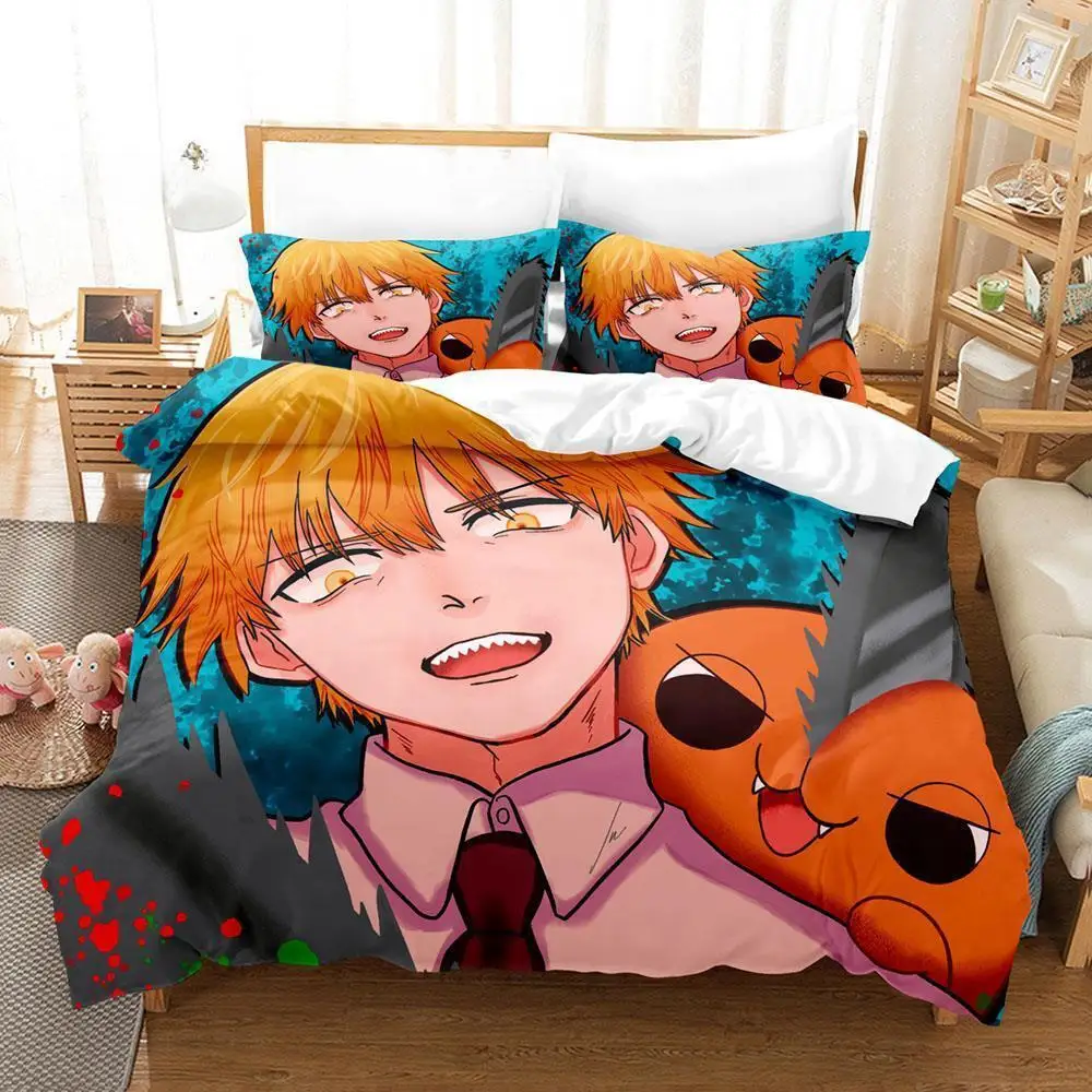 Chainsaw Man Pochita Bedding Set Single Twin Full Queen King Size Bed Set Adult Kid Bedroom Duvetcover Sets Anime Bed Sheet Set