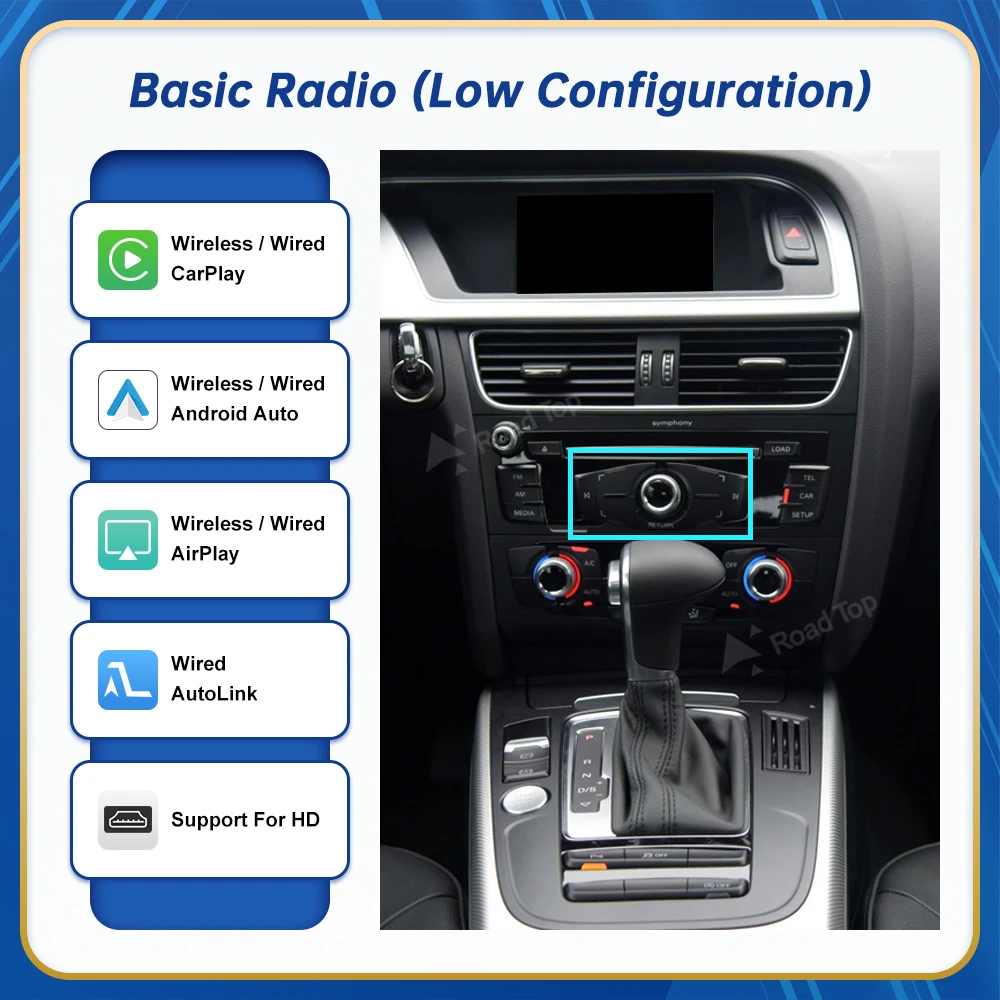 Road Top Draadloze CarPlay Android Auto Interface voor Audi A4 S4 B8 A5 S5 Q5 2009-2015 Met AirPlay Mirror Link Auto Play Functie