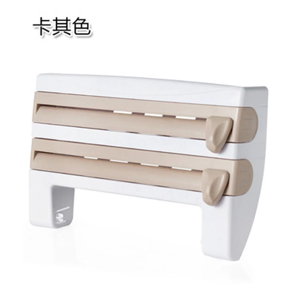 1PC Multi-functional Plastic Film Cutter Wall-mounted Kitchen Paper Towel Holder Sliding Knife Type Tin Foil Partition Box Stora