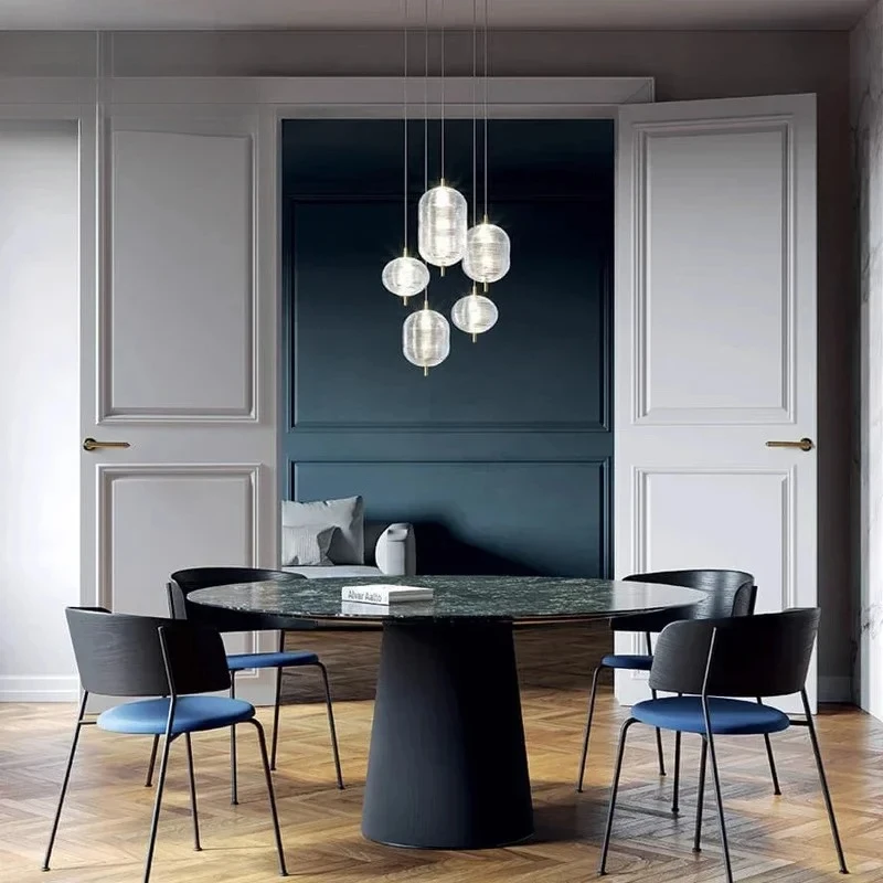 

2026 Nordic Modern Lighting Fixtures Bedroom Dining Table Hall Combination Chandelier Cotton Ball Clear Striped Glass Pendant La