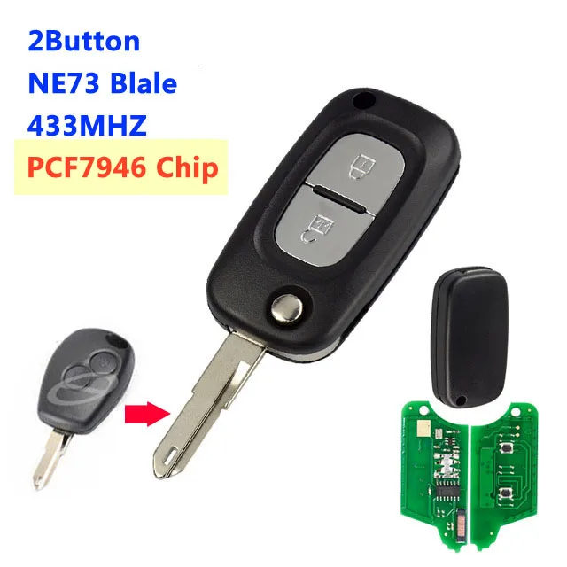 XNRKEY Replacement Modified Flip Remote Key For Renault Kangoo Clio III Modus Trafic Master Duster 433MHz PCF7946 Car Key