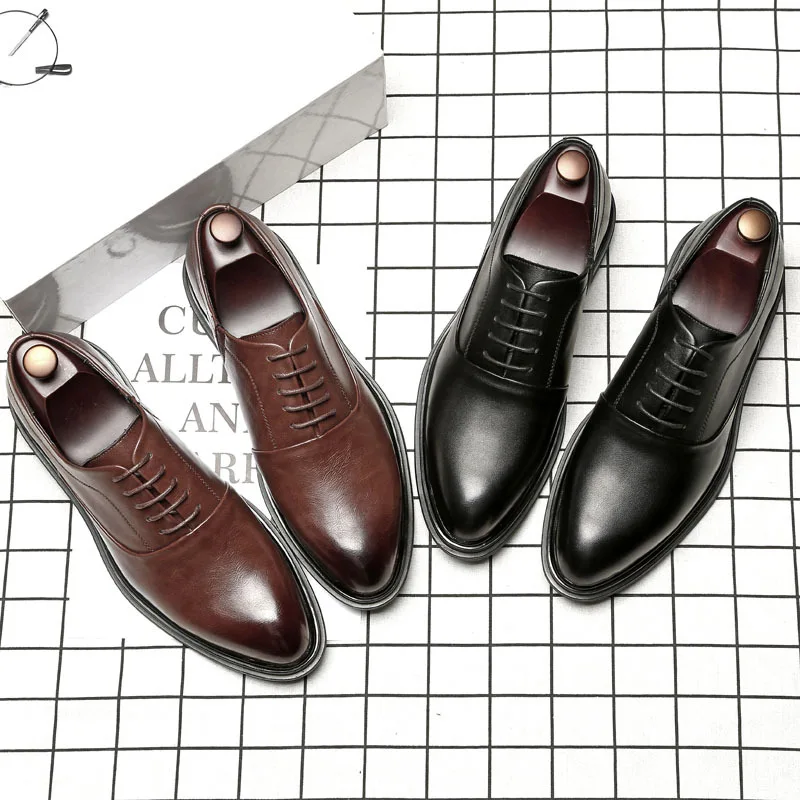 Mens Formal Shoes Genuine Leather Oxford Shoes For Men Italian 2020 Dress Shoes Wedding Shoes Laces Leather Broguehjk8