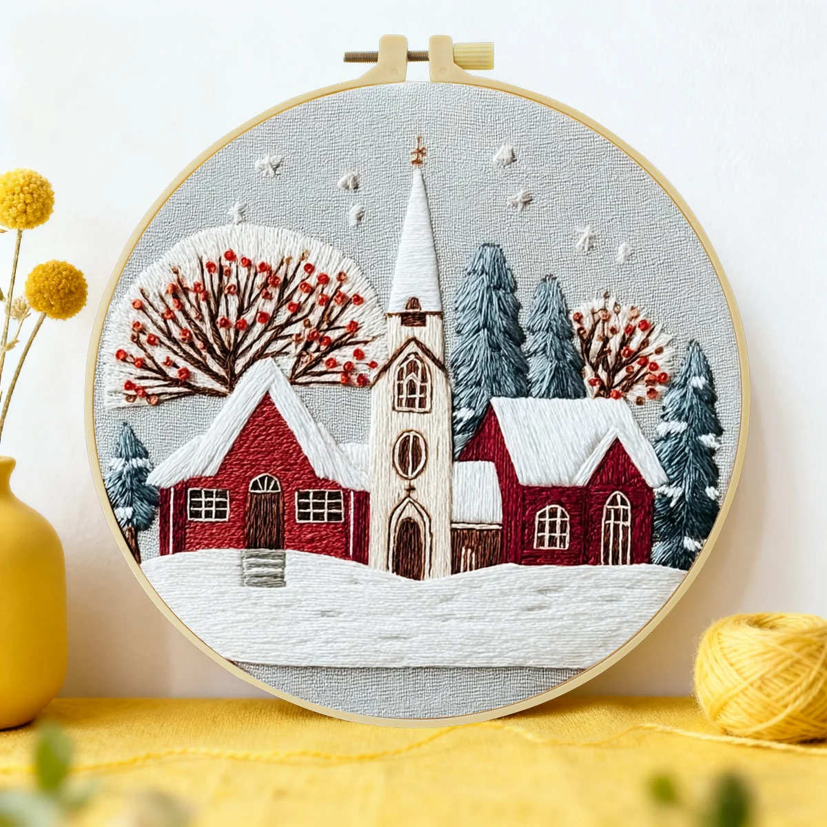1 Stück 20X20CM/15X15CM 7,87/6,3 Zoll Stickerei-Starter-Kit DIY-Set Heimdekoration, Schneelandschaft, Stickerei-Set – Detail 1