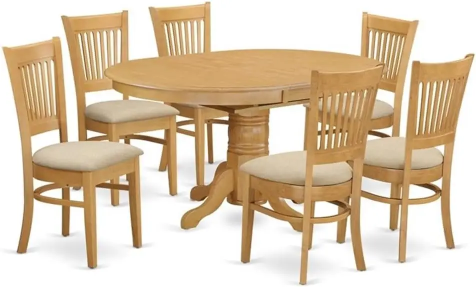 

East West Furniture AVVA7-OAK-C 7 Piece Dining Table Set Consist of an Oval Dining Room Table with Butterfly Leaf and 6 Linen Fa