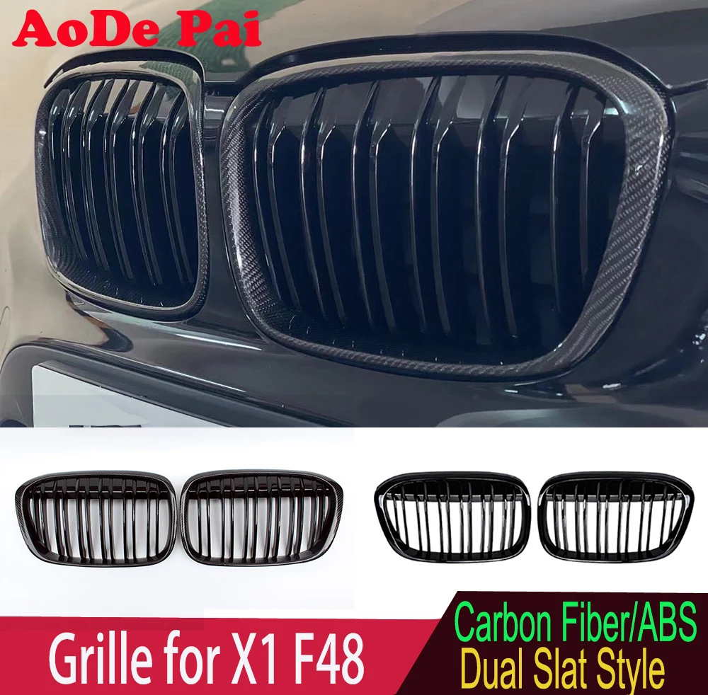 

Carbon Fiber Glossy Black Dual Slat Kidney Grille For 2016-2018 BMW F48 F49 X1 sDrive18i sDrive20i xDrive25i sDrive16d sDrive18d