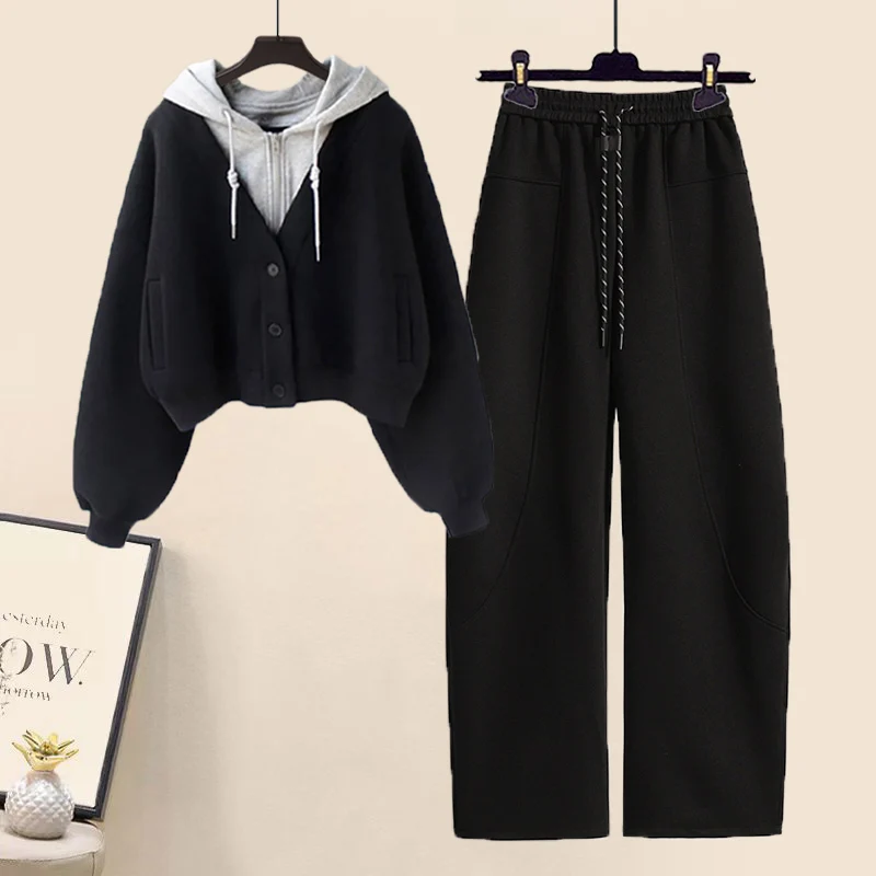 Autumn Winter Warm Sweatshirts 2 Pieces Sets For Women Hoodies Fake 2 Pieces Sweatshirt Top+long Pants Sets Women Clothing 2024