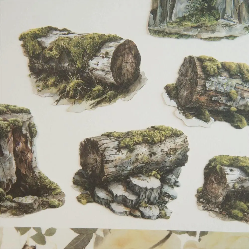 

10 Pcs Natural Wood Grow Moss Wild Grass Style Paper Sticker Scrapbooking DIY Gift Decoration Tag