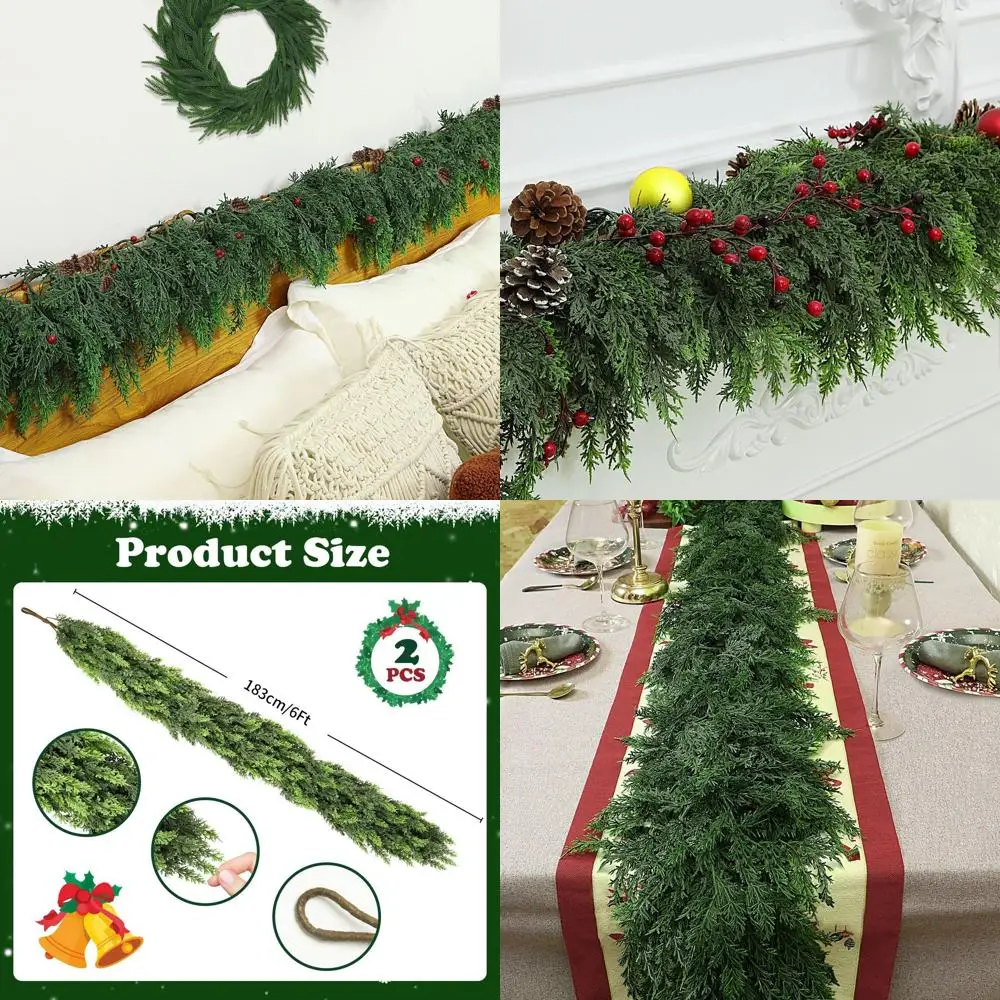 

Толстая 12-футовая гирлянда из искусственной кедровой сосны для уличного/внутреннего праздничного декора и каминной каминной каминной каминной камеры