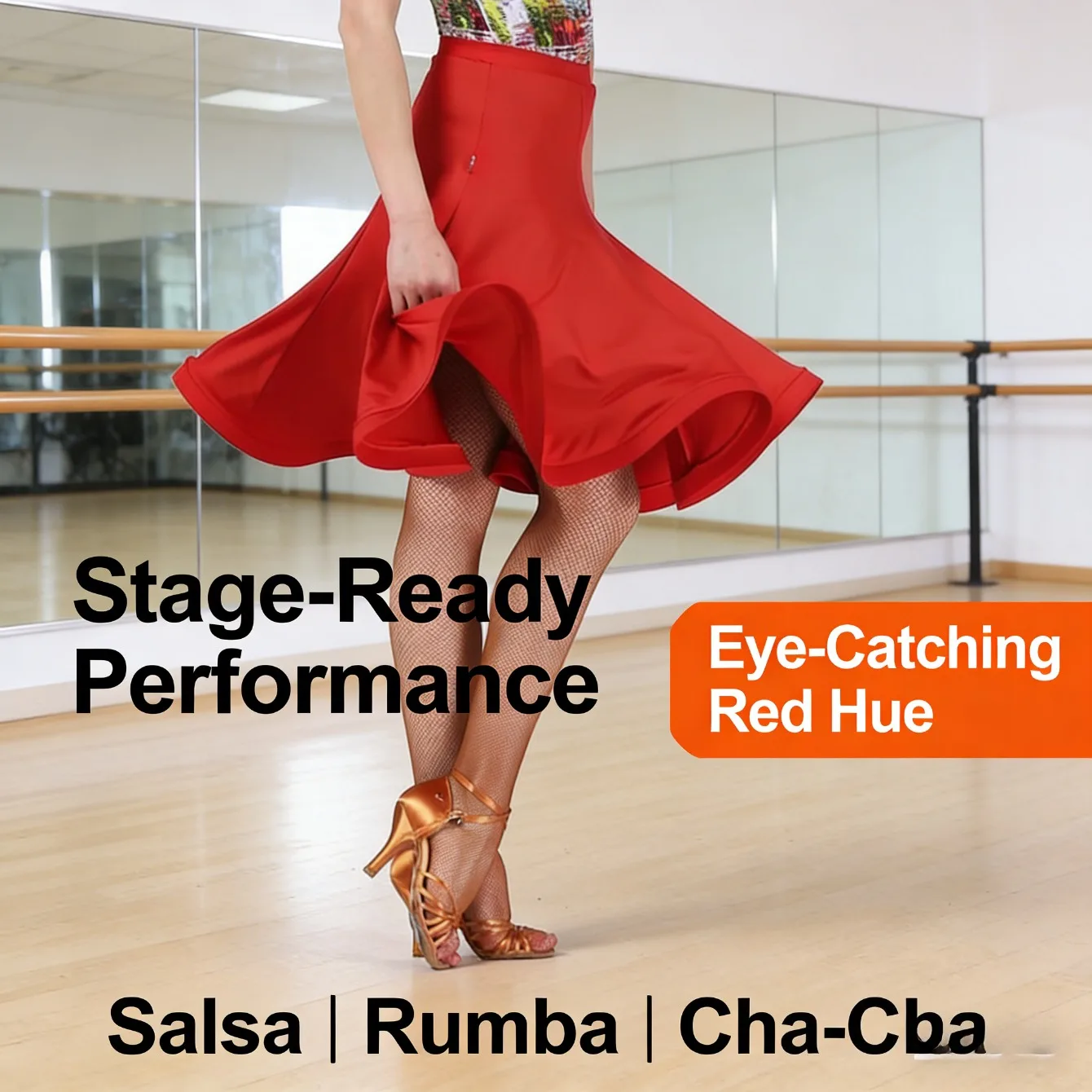 

Расклешенная юбка для латинских танцев. Юбка-миди с высокой талией и сетчатой отделкой. Низ атрибута. Простая и элегантная. Подходит для базовых тренировок.