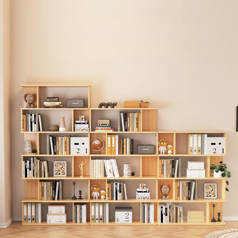 Solid Wood Bookshelf Shelf Floor Cabinet Household Living Room Wall Bookcase Simple Storage Cabinet Storage Lattice Cabinet