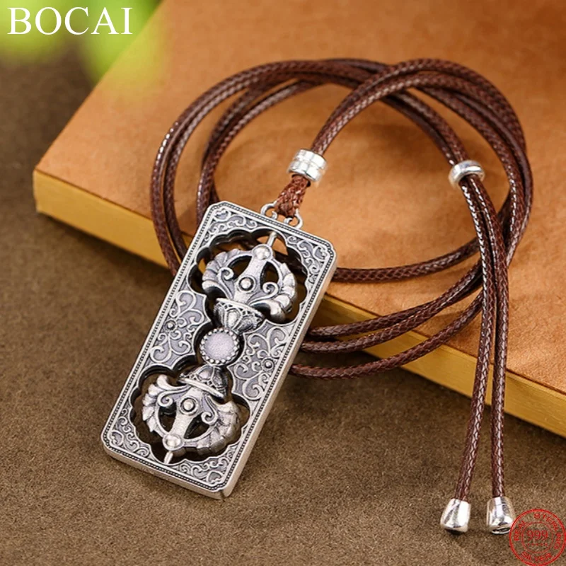 

BOCAI S999 Sterling Silver Charms Pendants for Women Men New Fashion Vajra Pestle Hollow out Filigree Amulet Free Shipping