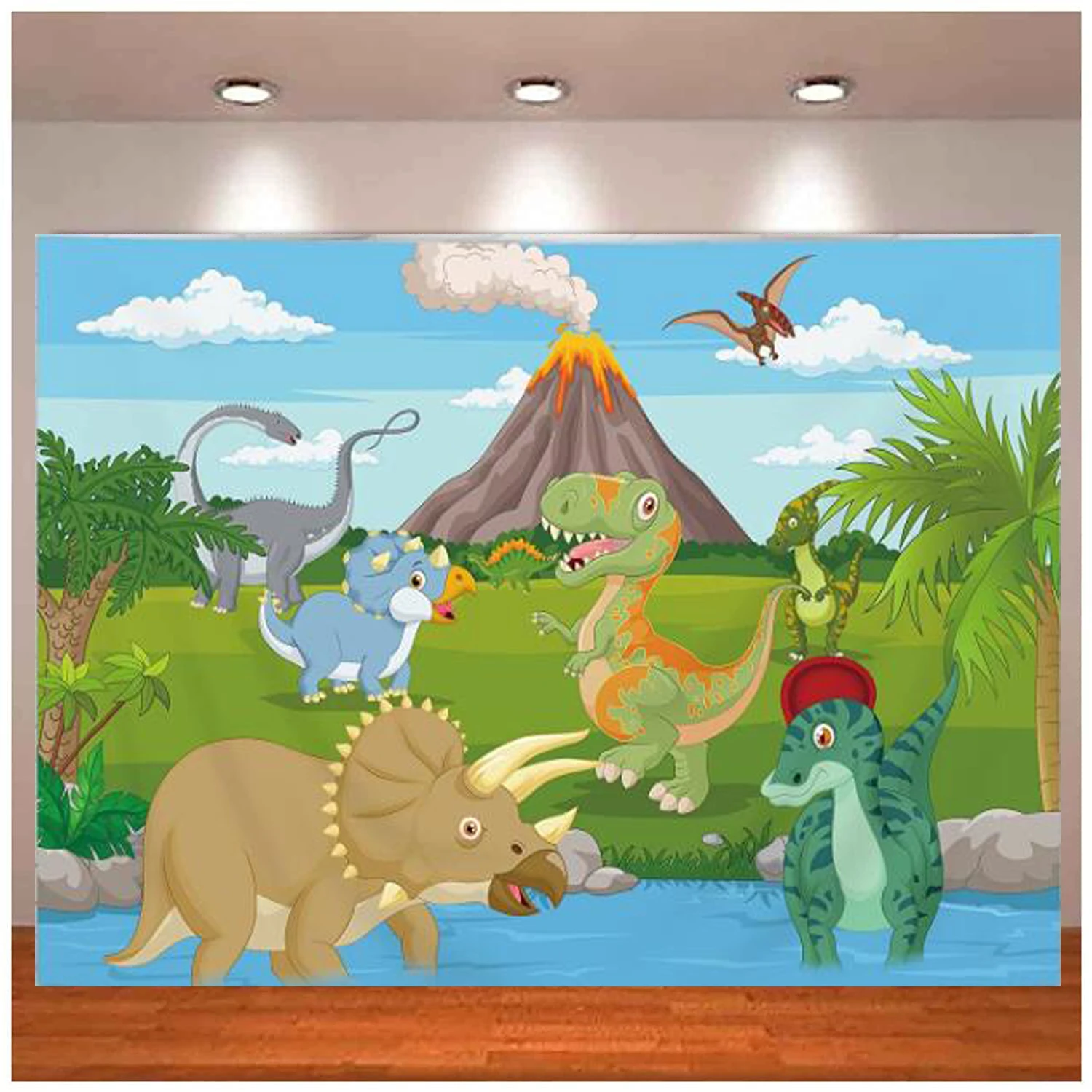 

Cartoon Dinosaur Photography Backdrop For Boys Kids Animals Wildlife Volcano Birthday Party Background Baby Shower Decor Banner