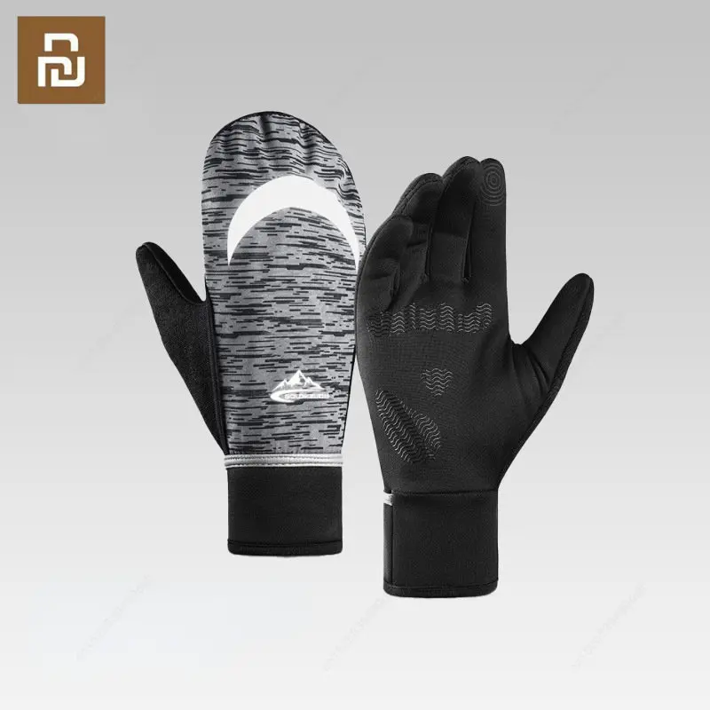 ฤดูหนาวใหม่ถุงมือปั่นจักรยานสำหรับชายกลางแจ้ง Plush หนากระเป๋าทนความร้อนแบบ Dual Anti-Skid กันน้ำกีฬาขับรถถุงมือ XL