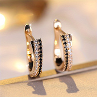 Hot Selling Trendy Crystal Earrings For Women Black And White Zircon Fashion Champagne Gold Color Earrings Wedding Jewelry Gifts