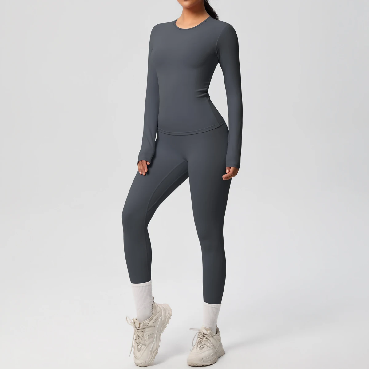 2-teiliges Sportbekleidungs-Yoga-Set, Fitnessstudio-Kleidung, Yoga-Anzüge für Damen, Fitness-Set, Trainingsanzüge, Sport, Langarm, bauchfreies Top, Gym-Leggings – Detail 28