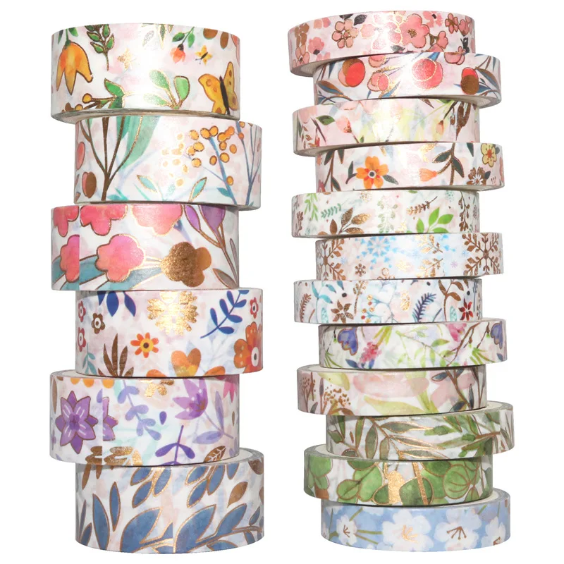 

18Pcs/Set Gold Foil Flower Washi Tape 3m/roll Decorative Adhesive Tape for Sticker Scrapbooking Planner Journal Diary Stationery