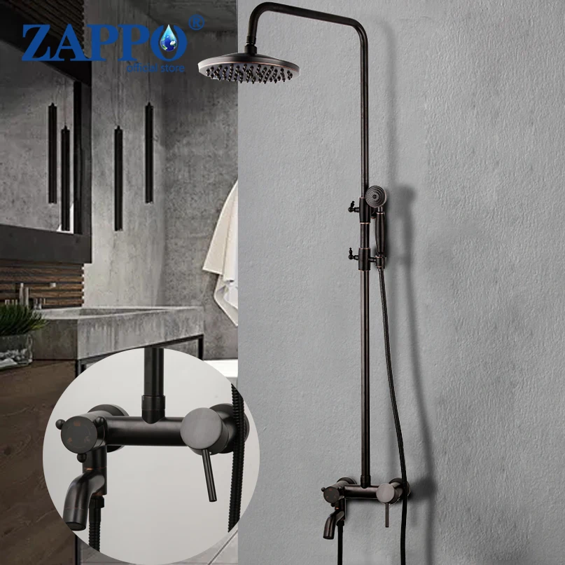 

ZAPPO Bathroom Shower Set ORB Black Rain Shower Bath Faucet Wall Mounted Bathtub 360 Swivel Shower Mixer Tap Shower Faucets